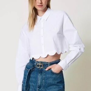 Twin-Set White Scalloped Button Down Shirt